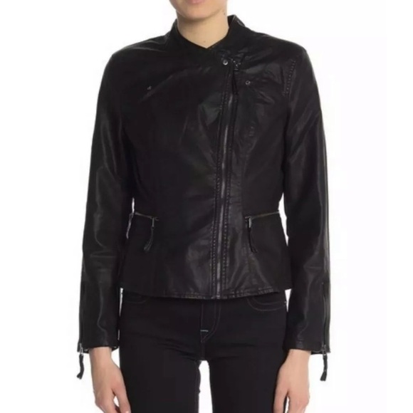 Black NYC Vegan Moto Leather Jacket Full Zip Black Medium - Picture 3 of 14